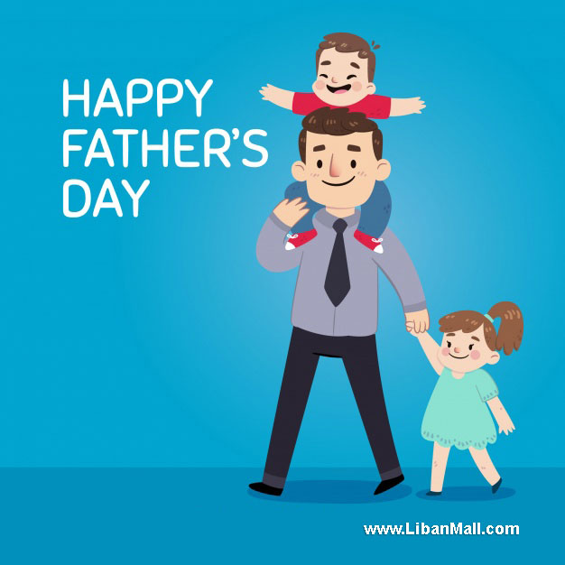 Father and two children blue fathers day card