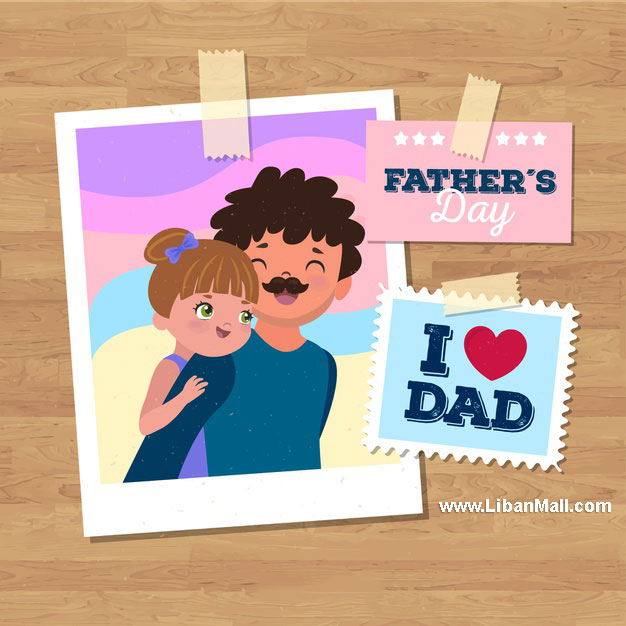 Happy Fathers day card picture of dad and daughter with i love you dad message