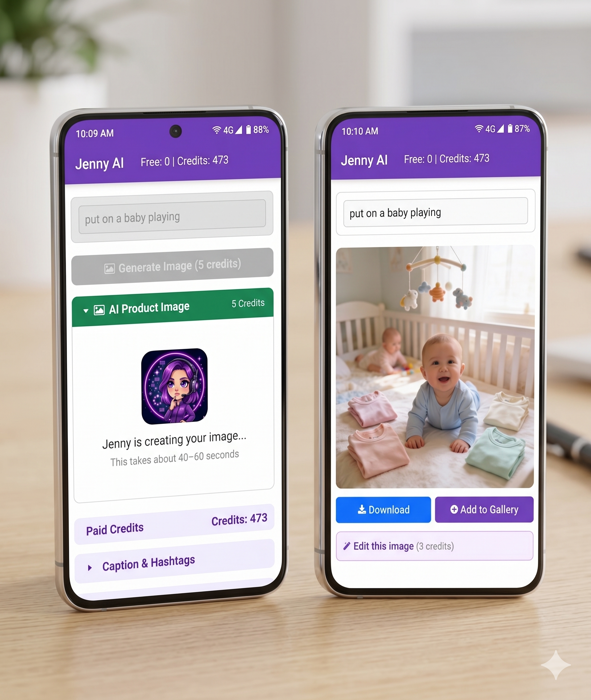 Jenny AI image generation, before and after