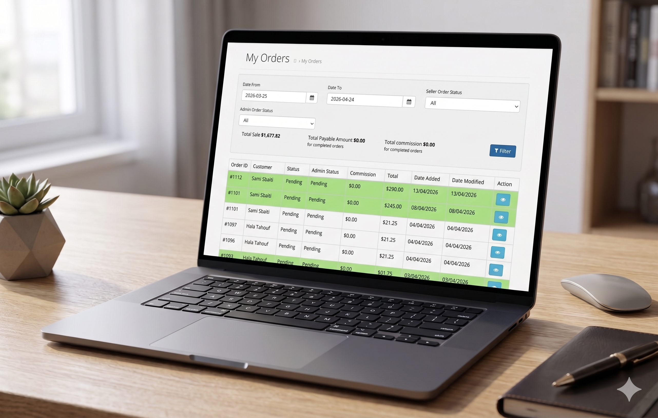 My Orders page in seller dashboard