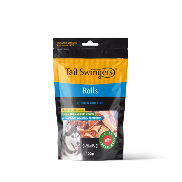 TAIL SWINGERS - CHICKEN and FISH ROLLS 100 G