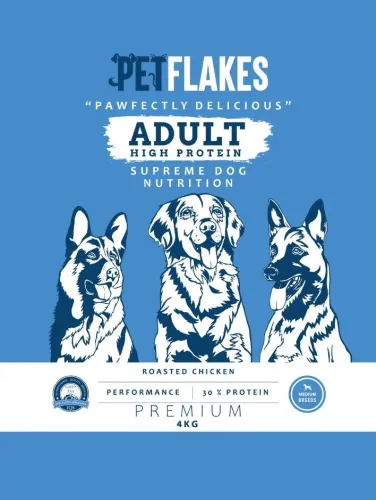 PET FLAKES - DOG FOOD - ADULT HIGH PROTEIN MEDIUM BREED 4 KG