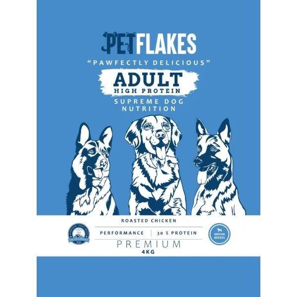 PET FLAKES - DOG FOOD - ADULT HIGH PROTEIN MEDIUM BREED 4 KG