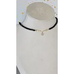 18 Carat Gold Black Beaded Flower Choker Necklace