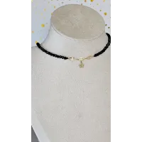 18 Carat Gold Black Beaded Flower Choker Necklace