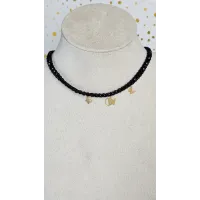 18 Carat Gold Butterfly Charm Necklace with Black Beads