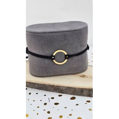 18K Gold Circle Bracelet on Black Thread