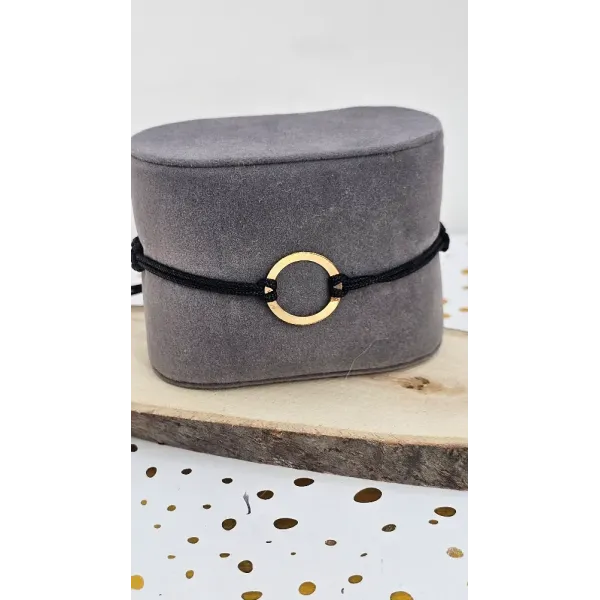 18K Gold Circle Bracelet on Black Thread