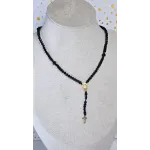 18 Carat Gold Cross and Saint Charbel Icon Religious Charms Necklace with Black Beads