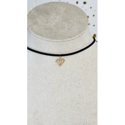 18 Carat Gold Diamond Charm Necklace on Black Choker