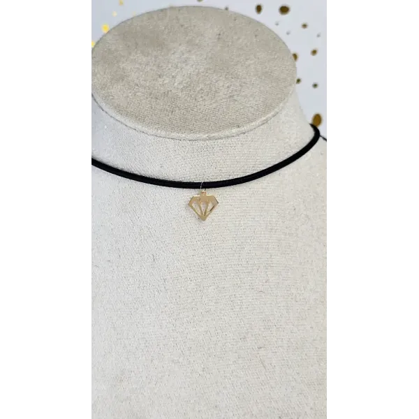 18 Carat Gold Diamond Charm Necklace on Black Choker