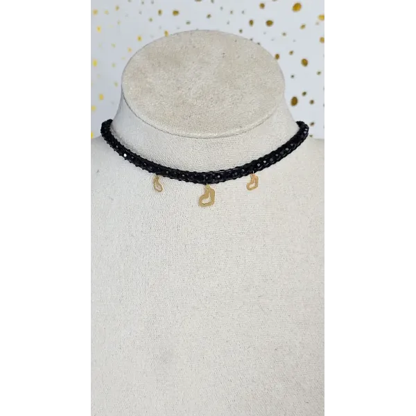 18K Gold Heart Pendant Choker Necklace for Everyday Wear