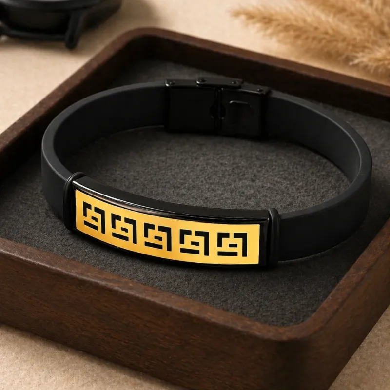 AXION PLATE IN 18K GOLD & BLACK BRACELET