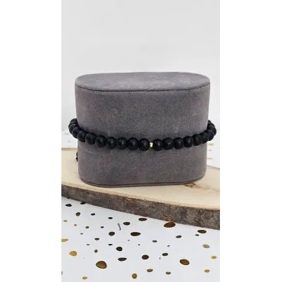 Men's Black Beaded Bracelet with 18 Carat Gold Accent