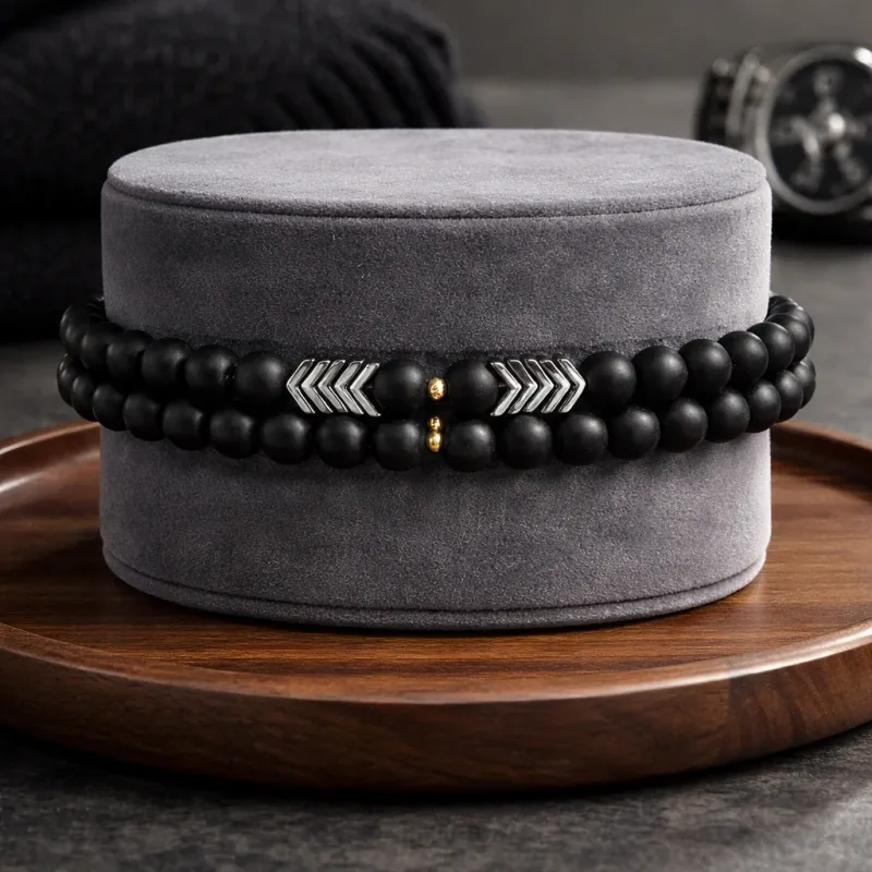 ORION BEAD BRACELET MATT BLACK & GOLD