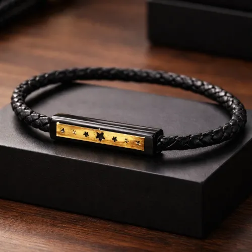 ORION NOIR BRAIDED LEATHER &amp; GOLD MEN’S BRACELET