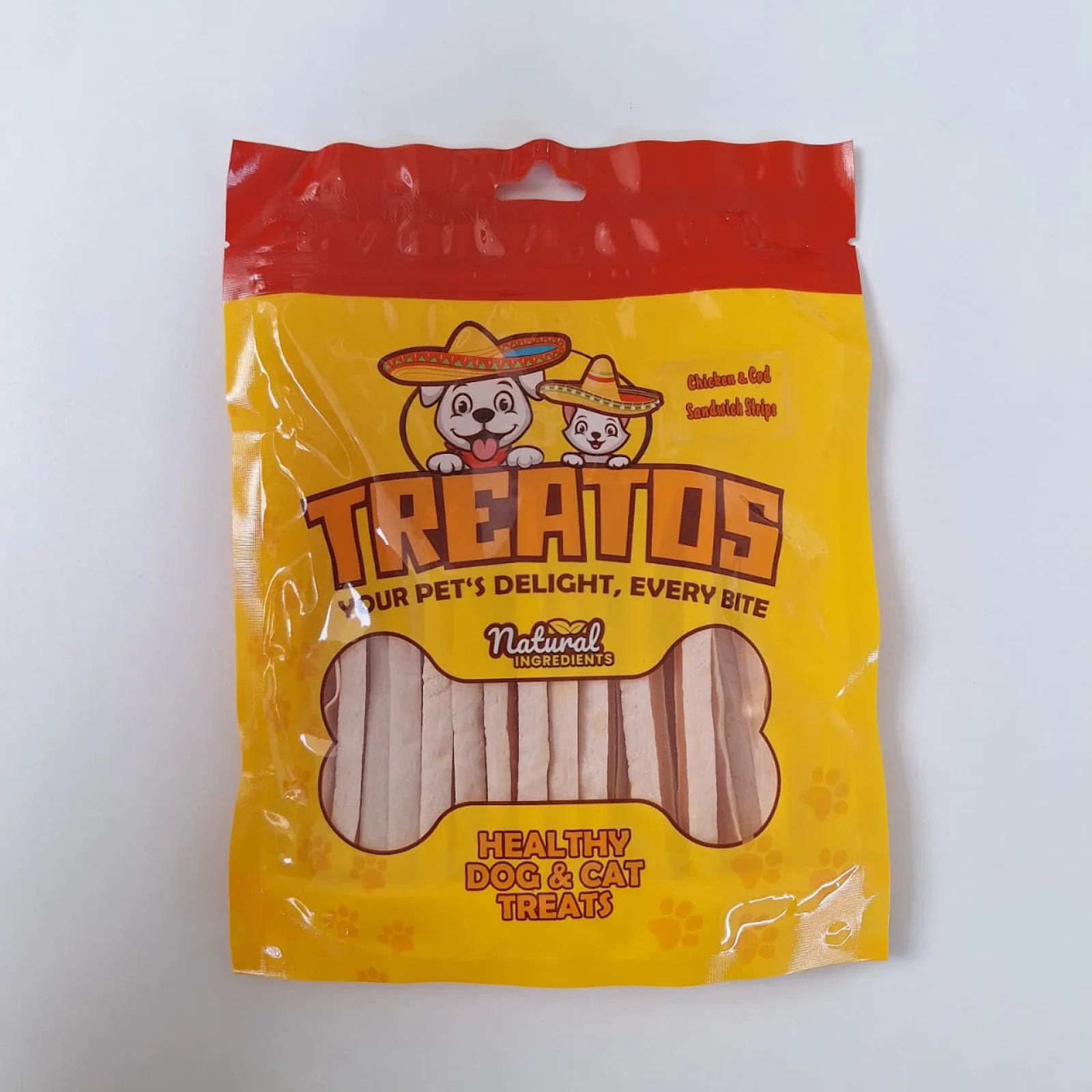 TREATOS - CHICKEN & COD SANDWICH STRIPS (200 G)