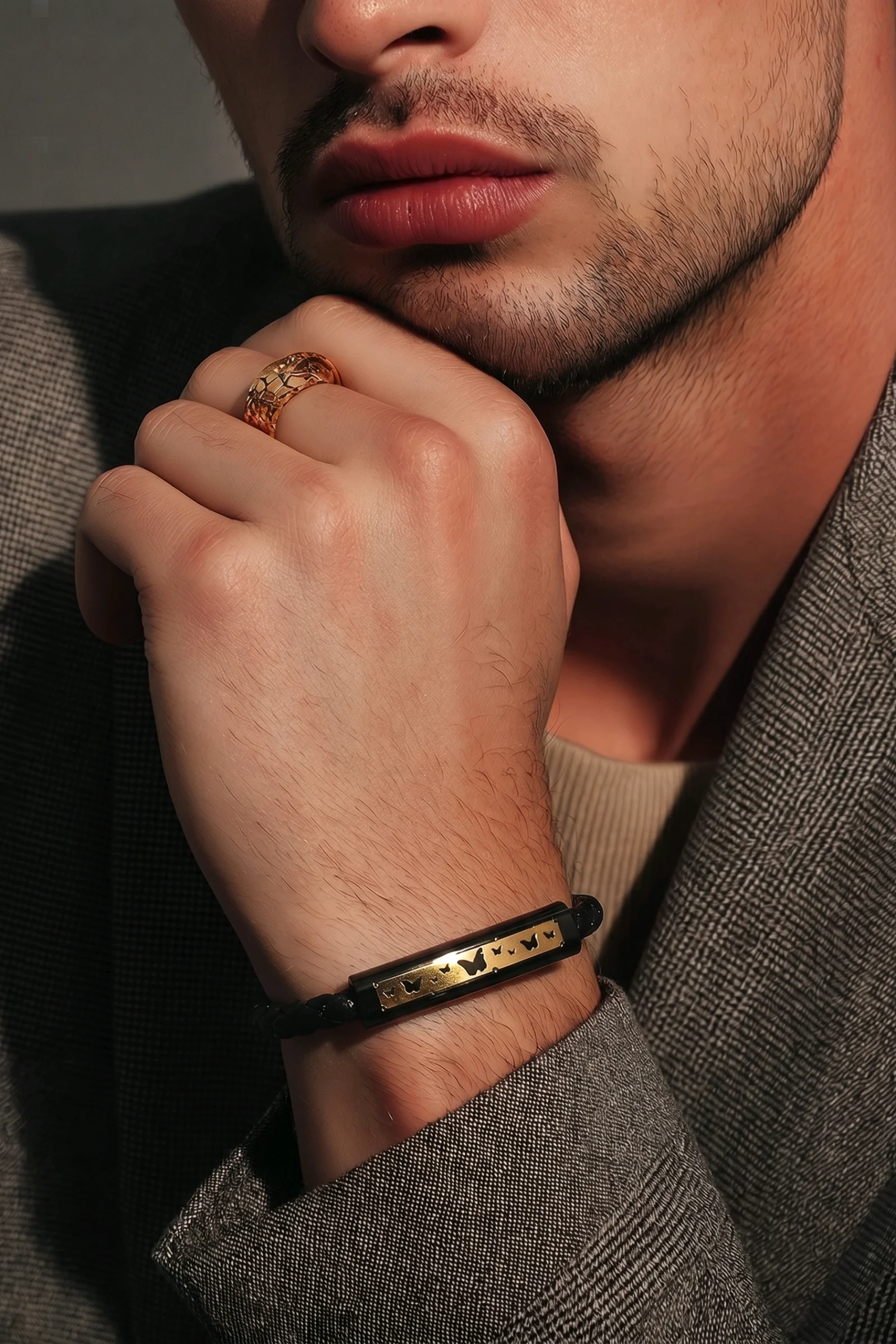 AERO NOIR BRAIDED LEATHER MEN’S BRACELET
