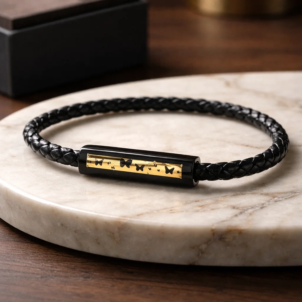 AERO NOIR BRAIDED LEATHER MEN’S BRACELET