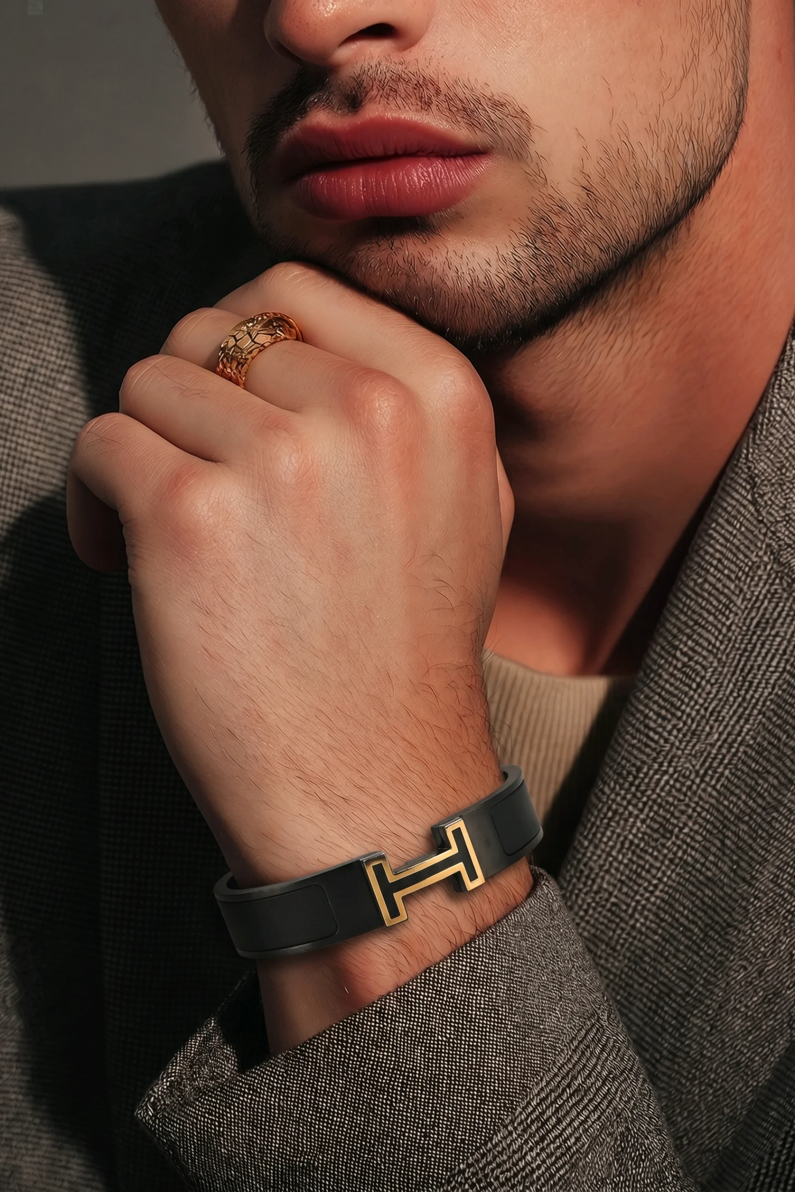 HORIZON NOIR BRACELET WITH GOLD FOR MEN