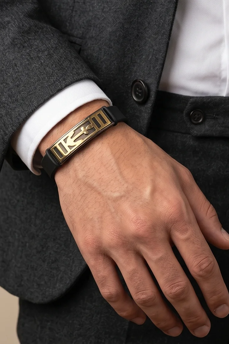 KAIRO CREST BLACK BRACELET IN 18K GOLD