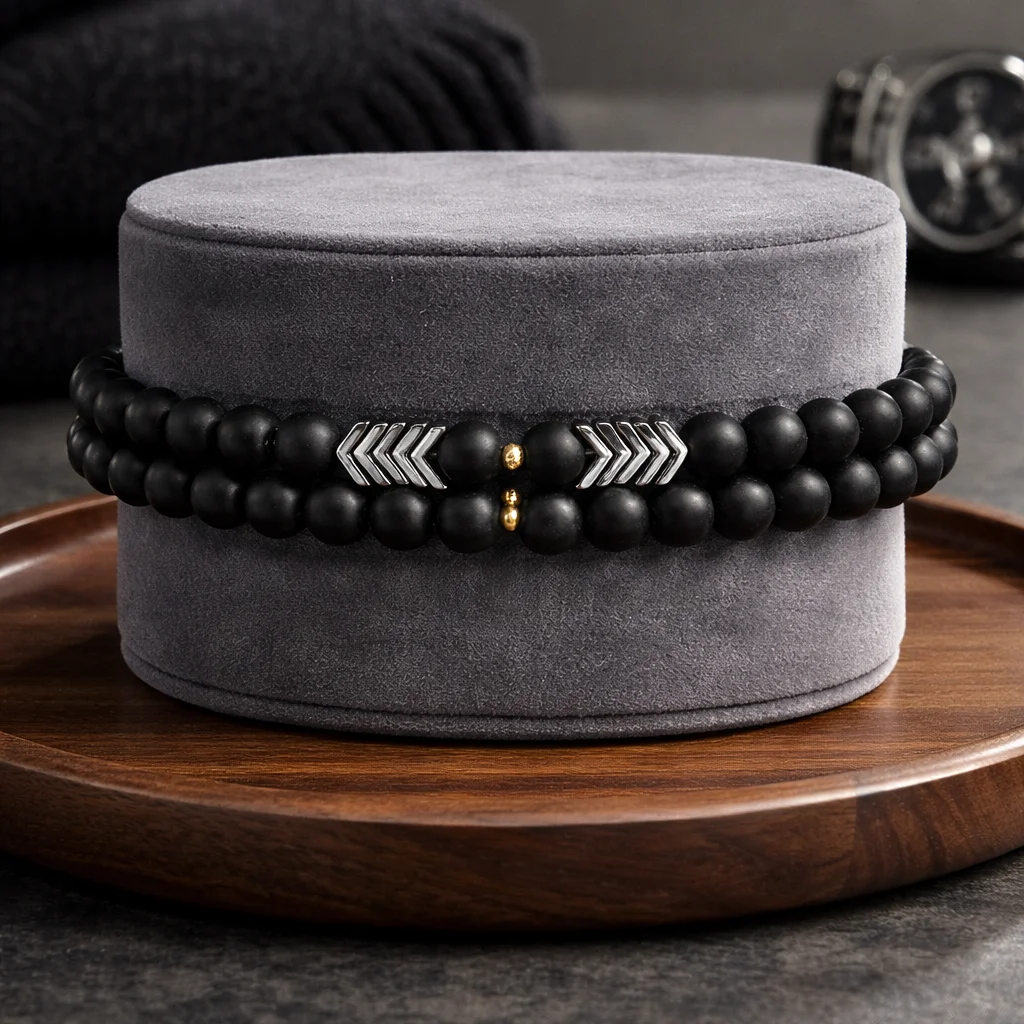 ORION BEAD BRACELET MATT BLACK & GOLD