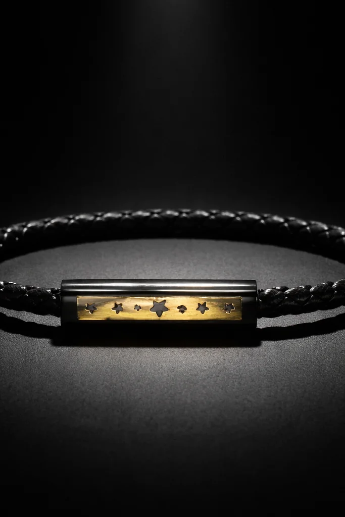 ORION NOIR BRAIDED LEATHER & GOLD MEN’S BRACELET
