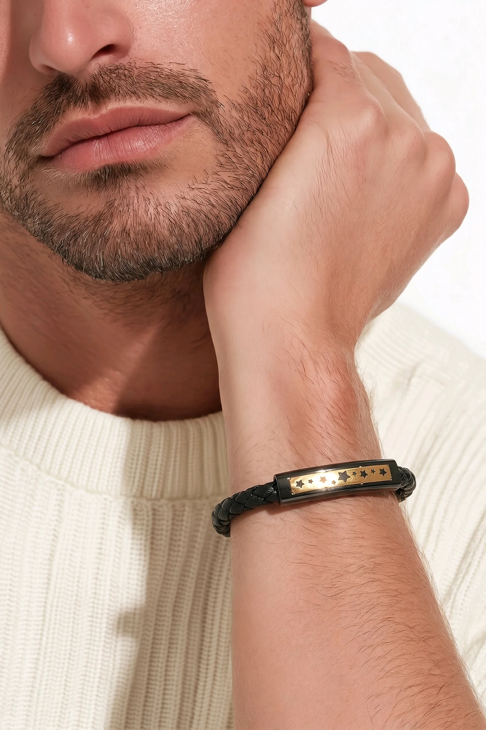 ORION NOIR BRAIDED LEATHER & GOLD MEN’S BRACELET